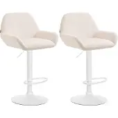 CLP 2er Set Barhocker Braga Samt drehbar und höhenverstellbar creme Material Gestell Metall matt weiss