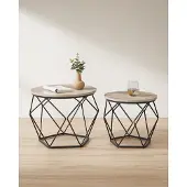 Vasagle Couchtisch rund, 2er Set, Wohnzimmertisch, Beistelltisch, Vintage-Flair, abnehmbare Tischplatte, für Wohnzimmer, greige-schwarz LET040B02