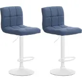 CLP 2er Set Barhocker Calma Stoff drehbar und höhenverstellbar blau Material Gestell Metall matt weiss