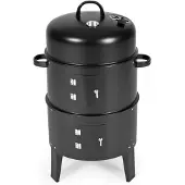 BURI Gartengrill + Räucherofen Holzkohlegrill Grillrost verchromt Räuchertonne Grill