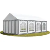 TOOLPORT Festzelt Partyzelt 4x8 m PREMIUM, hochwertige PVC Plane 750 N in grau-weiß 100% wasserdicht mit Bodenrahmen