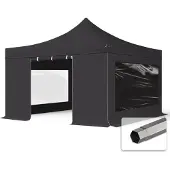 TOOLPORT 4x4m Stahl Faltpavillon, inkl. 4 Seitenteile, schwarz