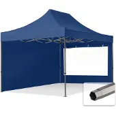 TOOLPORT 3x4,5m Stahl Faltpavillon, inkl. 2 Seitenteile, dunkelblau
