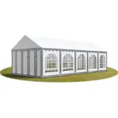 TOOLPORT Festzelt Partyzelt 4x10 m PREMIUM, hochwertige PVC Plane 750 N in grau-weiß 100% wasserdicht mit Bodenrahmen