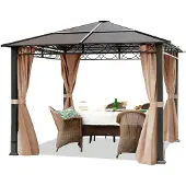 TOOLPORT Gartenpavillon 3x3 m wasserdicht ALU Deluxe Pavillon mit 4 Seitenteilen in Taupe lichtdurchlässiges Hardtop Dach
