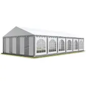 TOOLPORT Festzelt Partyzelt 6x12 m schwer entflammbar PREMIUM, hochwertige PVC Plane 750 N in grau-weiß 100% wasserdicht mit Bodenrahmen