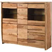 MASSIVMOEBEL24.DE MASSIVMOEBEL24 Highboard Sheesham 166x48x145 natur lackiert / sandgestrahlt PURE SHEESHAM #200