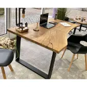 Casa Padrino Luxus Schreibtisch Naturfarben / Braun / Schwarz 140 cm