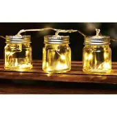 BURI Solar-Party-Lichterkette mit 8 LED Einmachgläser warmweiß mit Blinklicht Deko