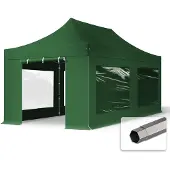 TOOLPORT 3x6m Stahl Faltpavillon, inkl. 4 Seitenteile, dunkelgrün