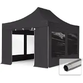 TOOLPORT 3x4,5m Stahl Faltpavillon, inkl. 4 Seitenteile, dunkelgrau