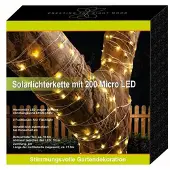 BURI Solar-Lichterkette 200 Micro-LEDs 21,9m Warmweiß Gartenbeleuchtung Terrassendeko
