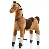 Vrooomy Pferd auf Rollen Kinder Reittier Groß (6–9 Jahre) – Mechanisches Reitpferd mit Galoppfunktion & Lenkung – Plüsch Reittier Indoor & Outdoor – Braun