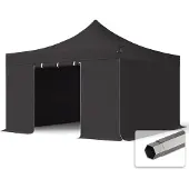 TOOLPORT 4x4m Stahl Faltpavillon, inkl. 4 Seitenteile, schwarz