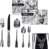 MamboCat 60tlg Alois Komplett-Besteck-Set 12 Pers. Messer Gabel Löffel Edelstahl Hirsch