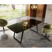 DELIFE Esstisch Edge Boot 200x100 Reliefglas Rauchschwarz 3D-Design Metall Schräg Schwarz
