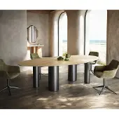 DELIFE Esstisch Edge Oval 280x130 Keramik Laminam Sabbia Eichefarbig Pilier Edelstahl Graphit