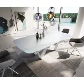 DELIFE Esstisch Edge Boot 240x120 cm Reliefglas Perlmutt 3D-Design Spider Metall Weiß
