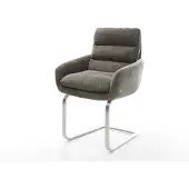 DELIFE Freischwinger Abelia-Flex mit Armlehnen Bouclé Soft Schlamm Freischwinger flach Edelstahl