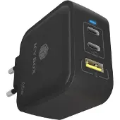Icy Box IB-PS1030-PD, 3Port 65W GaN Ladegerät mit Power delivery, 2x USB Type-C, 1x USB Type-A Anschluss, EU Stcker, Drinnen, AC, 20 V, Schwarz