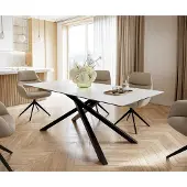 DELIFE Esstisch Edge 200x100cm Keramik LaminamStatuarietto Weiß Mittelfuß Kreuz Schwarz
