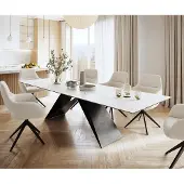 DELIFE Esstisch Edge 300x100cm Keramik LaminamStatuarietto Weiß V-Mittelfuß Schwarz