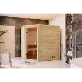 Karibu Sauna Innensauna Mia Eckeinstieg Ofen 9 kW externe Strg easy 196x169x198 cm ohne Dachkranz mit Bronzierter Tür
