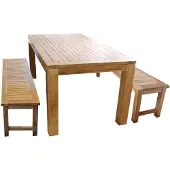 Mojawo Gartenmöbel Garnitur 3-tlg. Esstisch Teakholz 180x90x75cm + 2 Teakholz Bänke