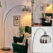 Hofstein Gavirate Stehlampe aus Metall in Nickel-matt/Schwarz/Weiß mit Marmorfuß