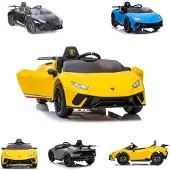 Es-toys Elektro Kinderauto "Lamborghini Huracan" - lizenziert - 12V Akku, 2 Motoren- 2,4Ghz Fernsteuerung, MP3, Ledersitz+EVA-Gelb