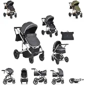 Moni Kombikinderwagen 2 in 1 Thira Babywanne, umbaubar, Sportsitz, Fußabdeckung grau