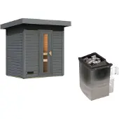 Karibu Saunahaus 38mm Melo 1 Ofen 9 kW integr. Strg terragrau