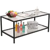 Mein-Regal Couchtisch Glasgow Metallgestell rechteckiger Wohnzimmertisch Glas Couchtisch Schwarz Mattglanz Kaffetisch Tisch für Wohnzimmer mit unterer Ablage