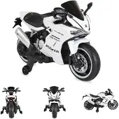 Moni Kinder Elektromotorrad Surfer Stützräder Fußstütze Bluetooth MP3-Ausgang weiß