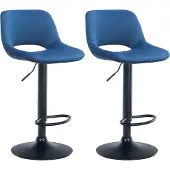 CLP 2er Set Barhocker Camden Samt drehbar und höhenverstellbar | blau Farbe blau Material Gestell Metall matt schwarz