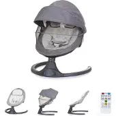Chipolino Babywippe Brida, Fernbedienung Moskitonetz, Kissen, Plüschtiere, Timer grau