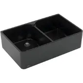 Villeroy & Boch 638001R7 Spülstein Doppelbecken 80 X - 795 x 500 mm, Pure Black mit Ablaufgarnitur