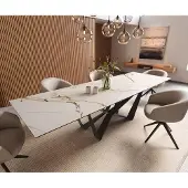 DELIFE Esstisch Edge 300x100 Keramik Calacatta Luxe Weiß-Gold-Grau Spider Flachstahl Schwarz