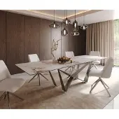 DELIFE Esstisch Edge 300x100 Keramik Minas Melange Weiß-Beige Spider Flachstahl Edelstahl