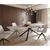 DELIFE Esstisch Edge 300x100 Keramik Minas Melange Weiß-Beige Kreuzgestell Rechteck Schwarz