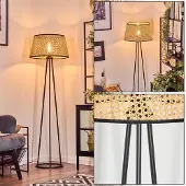 Hofstein Casalina Stehlampe aus Metall/Wiener Geflecht/Rattan in Schwarz/Natur