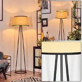 Hofstein Tamarispa Stehlampe aus Metall/Papiergeflecht in Schwarz/Beige