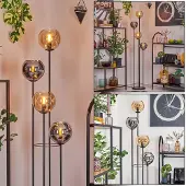 Hofstein Cesaro Stehlampe aus Metall/Glas, Schwarz/Bernstein/Chrom/Rauch, Fußschalter