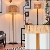 Hofstein Mila Stehlampe mit Holzfuß und Schirm aus Bast