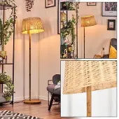 Hofstein Dello Stehlampe mit Holzfuß und Schirm aus Rattan