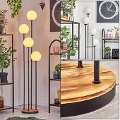 Hofstein Fossobiubo Stehlampe aus Metall/Holz/Glas in Schwarz/Natur/Weiß/Milchglas