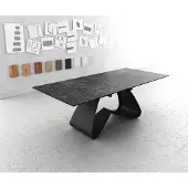 DELIFE Esstisch Edge 180-220x100 Keramik LaminamNero Greco Anthrazit W-Gestell Schwarz ausziehbar