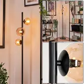 Hofstein Garaguso Stehlampe aus Metall/Glas in Schwarz/Bernsteinfarben