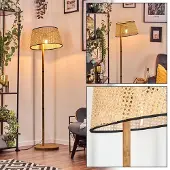 Hofstein Casalina Stehlampe mit Holzfuß und Schirm aus Rattan/Wienergeflecht