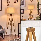 Hofstein Schiavonea Stehlampe aus Holz/Stoff in Natur/Beige/Weiß